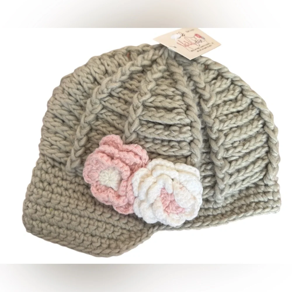 Bundle New Marili Jean Chunky Knit Floral Winter Hats Infant-Toddler